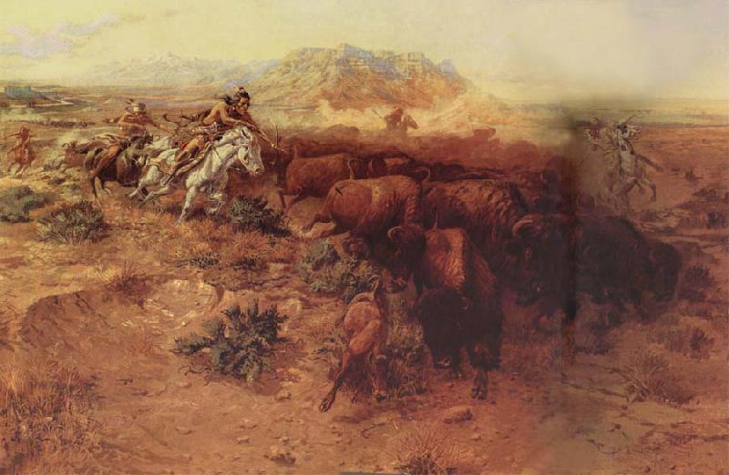 Charles M Russell The Buffalo hunt Sweden oil painting art